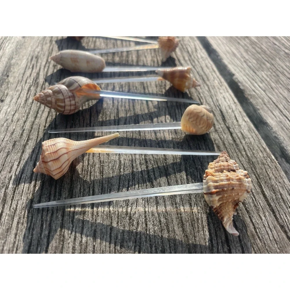CMS Swizzles‎ Handmade Seashell Cocktail Swizzle Sticks – Set with Original Box